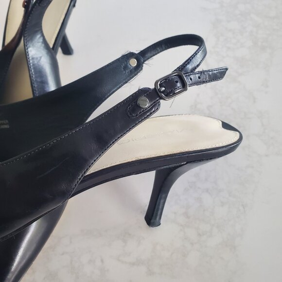 Via Spiga Black Leather Kitten Heel Slingback Heels  9.5M - Picture 8 of 13